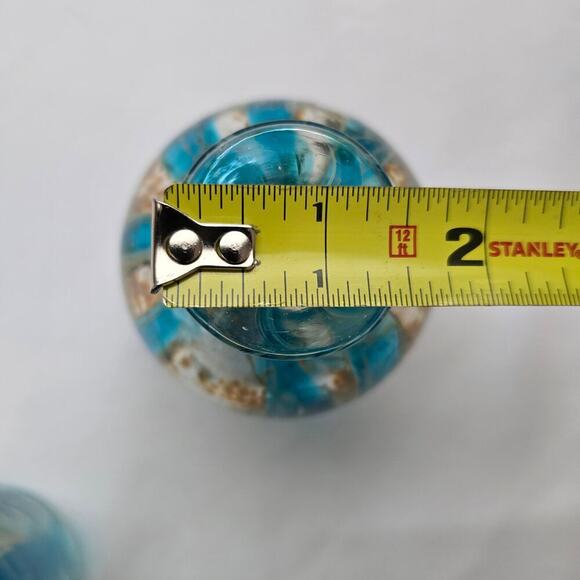 Mdina Two Mini Glass Vases Maltese Art Crystal Blue Stripe Crizzle 1970's MCM - Picture 10 of 16